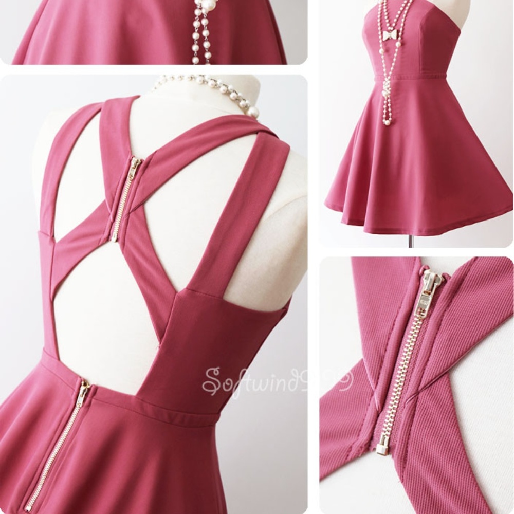 Last☝️ Pink Halter Caged Cutout Back Skater Dress - Picture 3 of 8